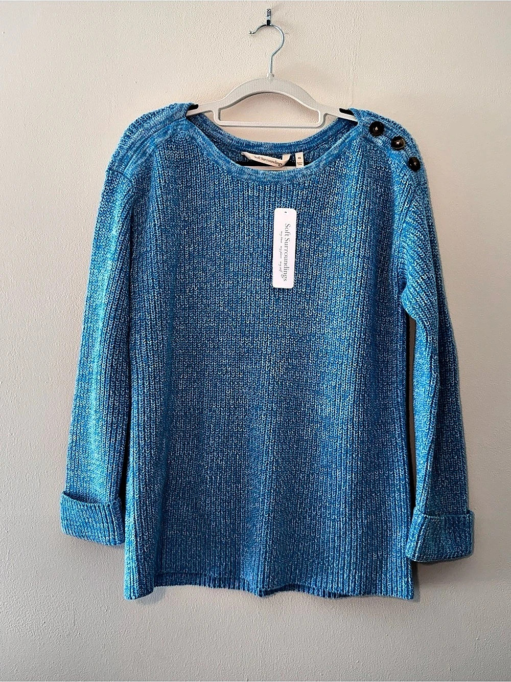 Soft Surroundings 100% Cotton Knit Sweater Blue Size XS NWT